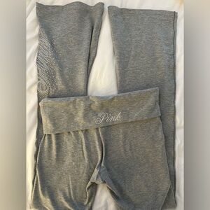 PINK Victoria's Secret Bling Gray Foldover Flare Leggings Size XS
